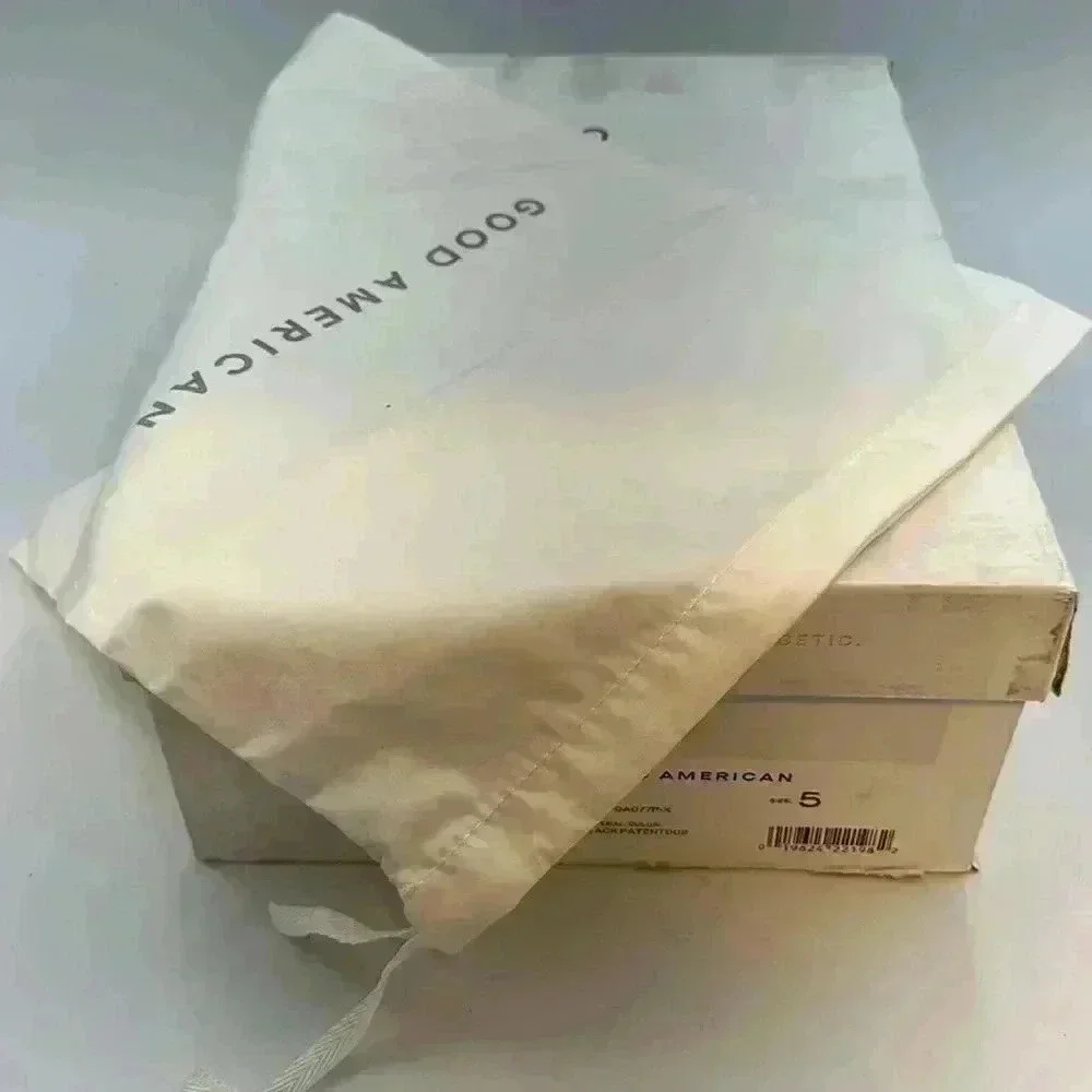 🆕 NWT, Good American shoe bag and box size 5 black patent leather thong … - Picture 11 of 12